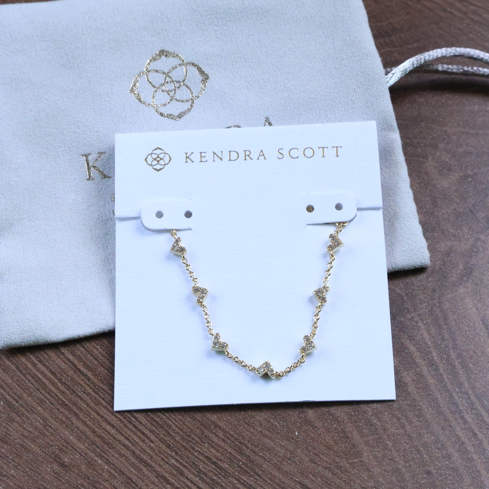 Kendra Scott Haven Heart Gold White Crystal Chain Bracelet Dainty Luxe